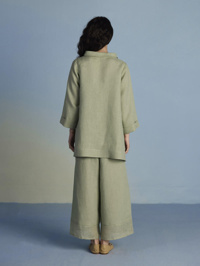 Ishi Boat-Neck Linen Top - Mint linen by Manan in mint color for women in Singapore