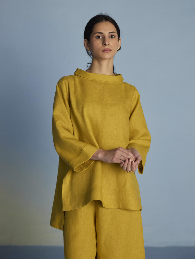 Ishi Boat-Neck Linen Top - Ochre linen by Manan for women in Singapore