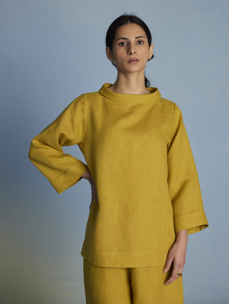 Ishi Boat-Neck Linen Co-ord Set - Ochre linen by Manan for women in Singapore