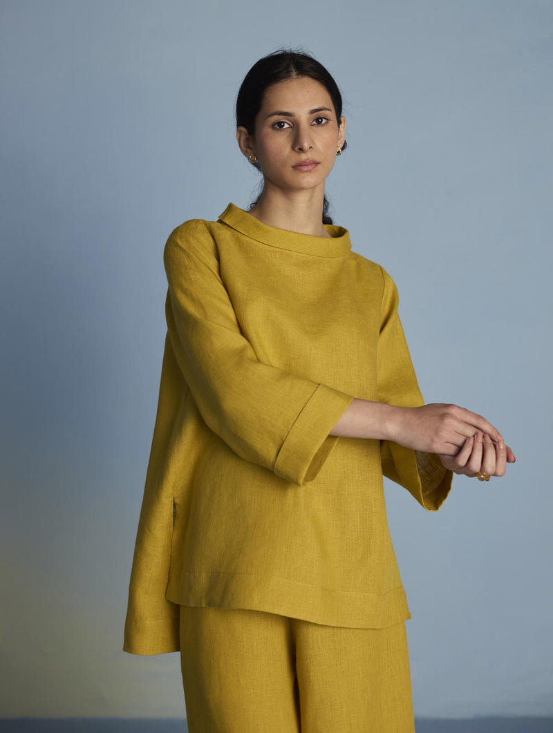 Ishi Boat-Neck Linen Top - Ochre linen by Manan for women in Singapore
