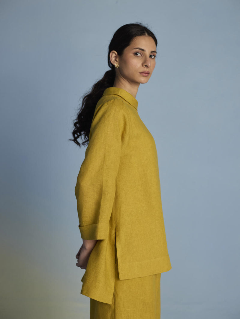 Ishi Boat-Neck Linen Top - Ochre linen by Manan for women in Singapore
