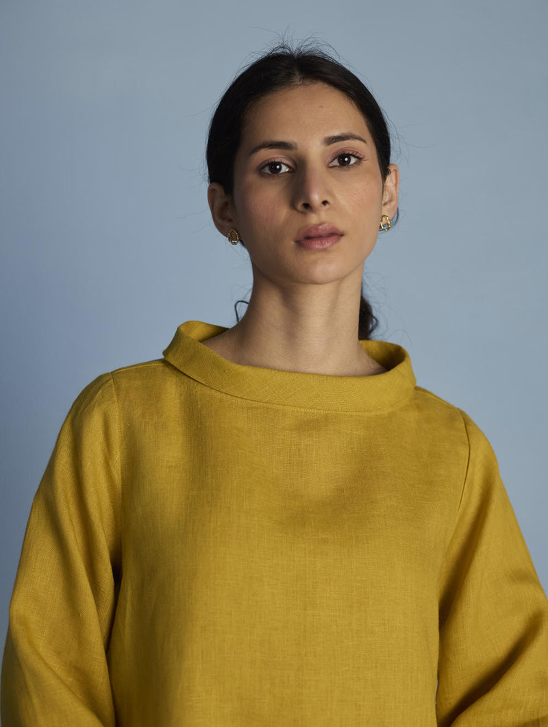 Ishi Boat-Neck Linen Top - Ochre linen by Manan for women in Singapore
