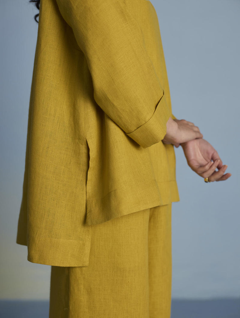 Ishi Boat-Neck Linen Top - Ochre linen by Manan for women in Singapore