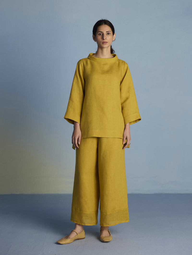 Ishi Boat-Neck Linen Co-ord Set - Ochre linen by Manan for women in Singapore
