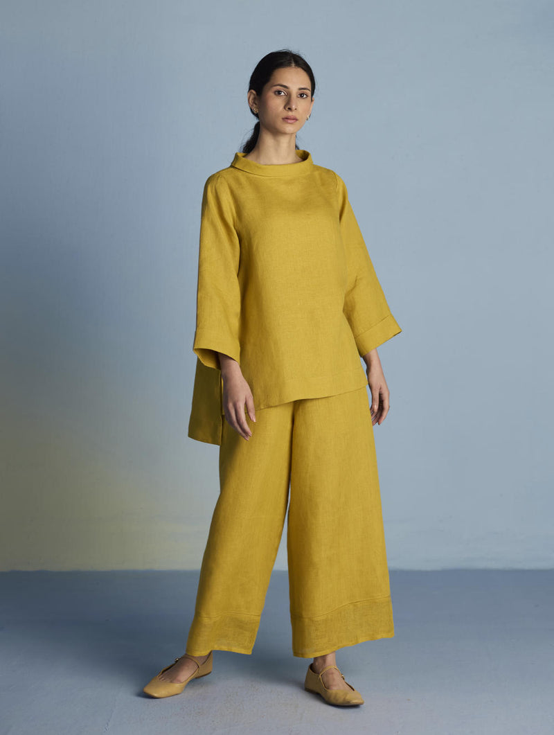 Ishi Boat-Neck Linen Top - Ochre linen by Manan for women in Singapore