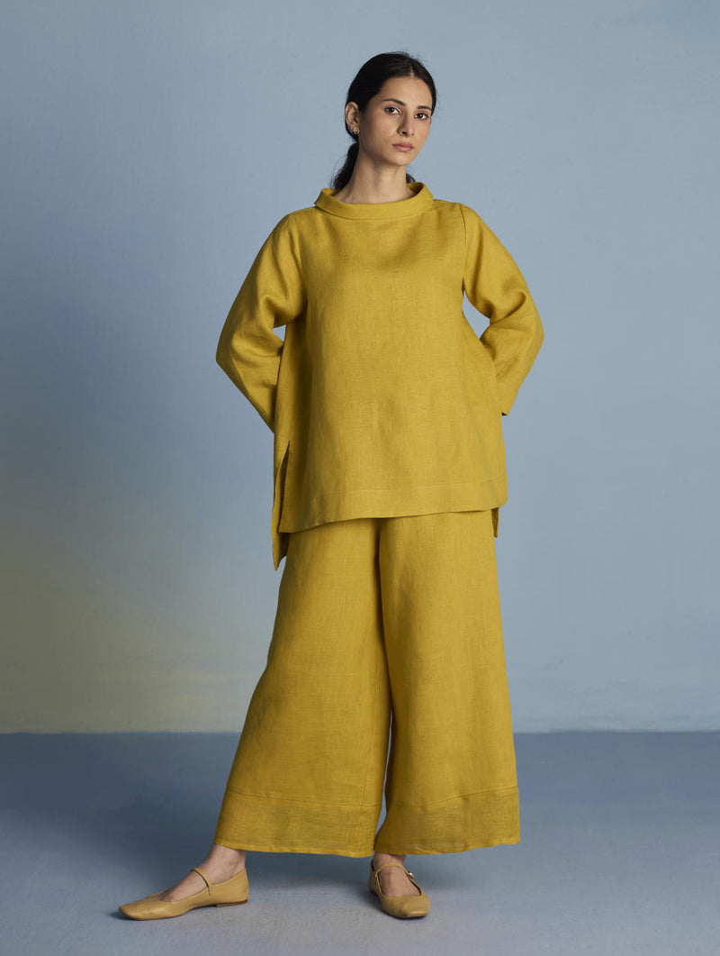 Ishi Boat-Neck Linen Co-ord Set - Ochre linen by Manan for women in Singapore