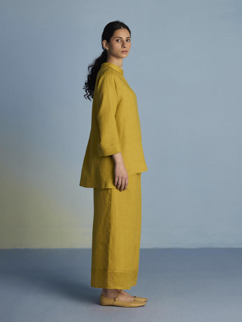 Ishi Boat-Neck Linen Co-ord Set - Ochre linen by Manan for women in Singapore
