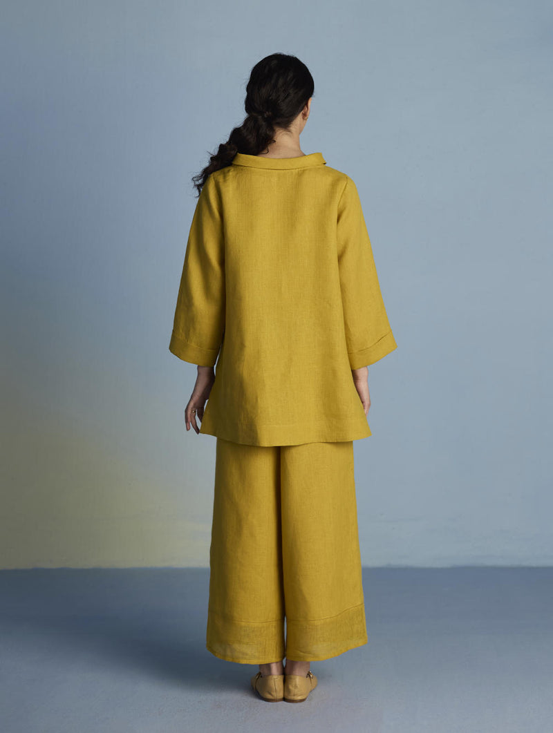 Ishi Boat-Neck Linen Top - Ochre linen by Manan for women in Singapore