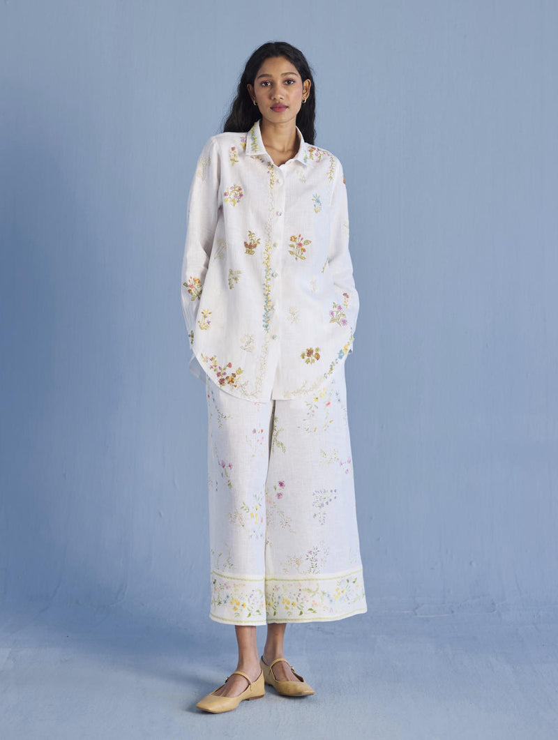 Alila Embroidered Oversized Co-ord Set - White linen by Manan in white color for women in Singapore