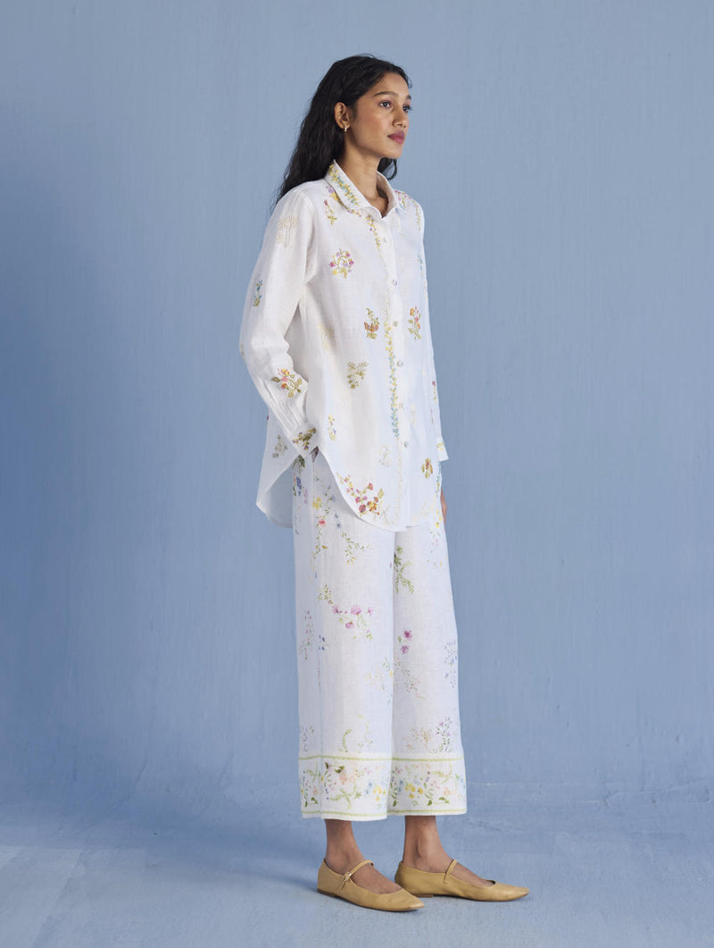 Alila Hand-Embroidered Linen Shirt - White linen by Manan in white color for women in Singapore