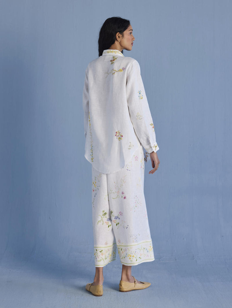 Alila Hand-Embroidered Linen Shirt - White linen by Manan in white color for women in Singapore