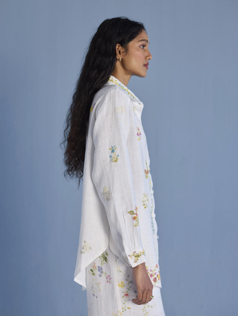 Alila Hand-Embroidered Linen Shirt - White linen by Manan in white color for women in Singapore