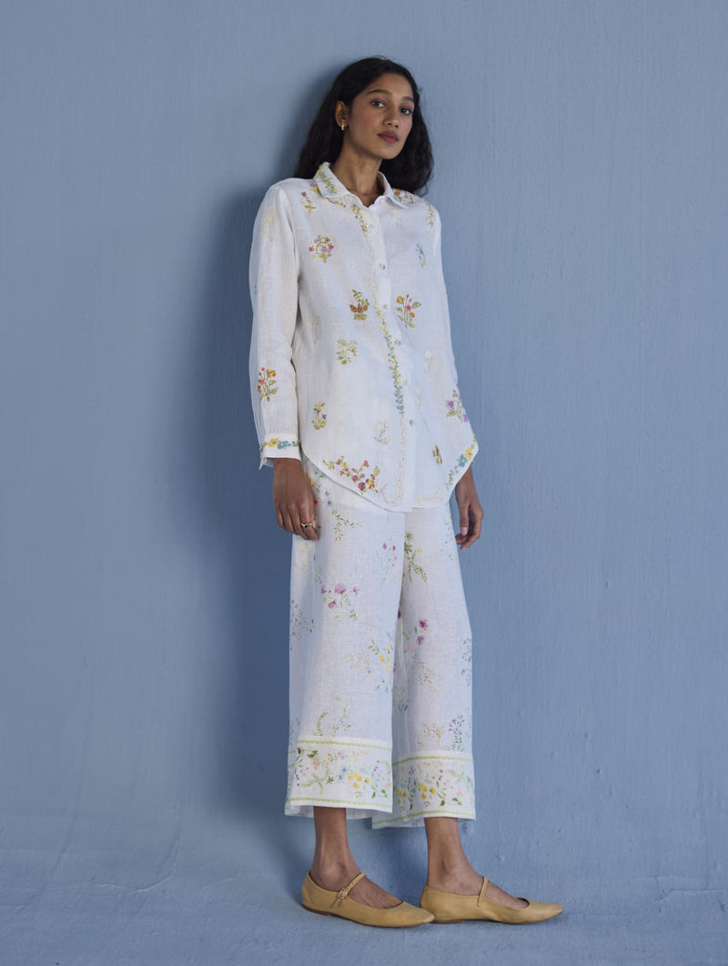 Alila Hand-Embroidered Linen Shirt - White linen by Manan in white color for women in Singapore