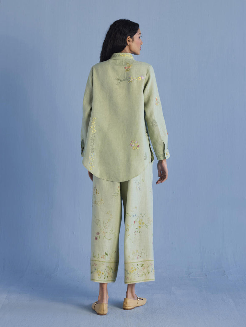 Alila Hand-Embroidered Linen Shirt - Mint linen by Manan in mint color for women in Singapore