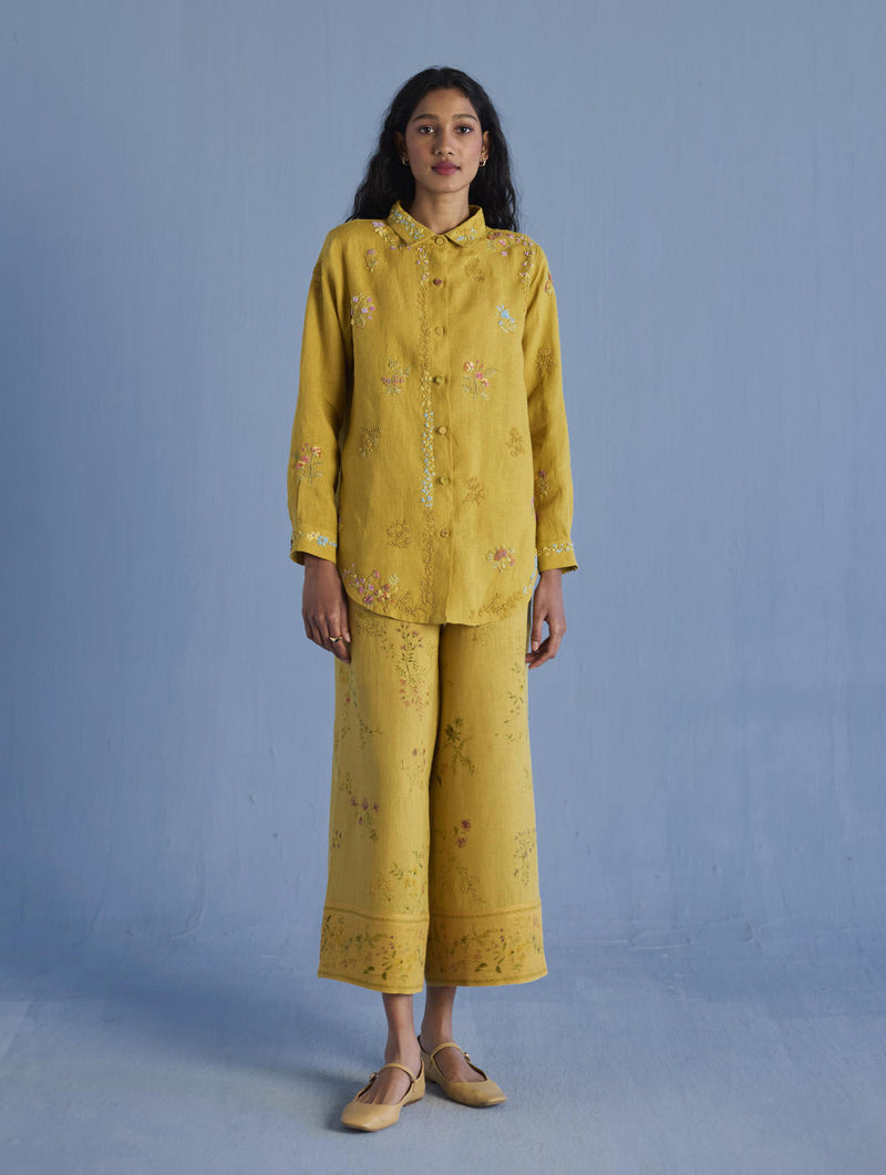 Alila Embroidered Oversized Co-ord Set - Ochre linen by Manan for women in Singapore
