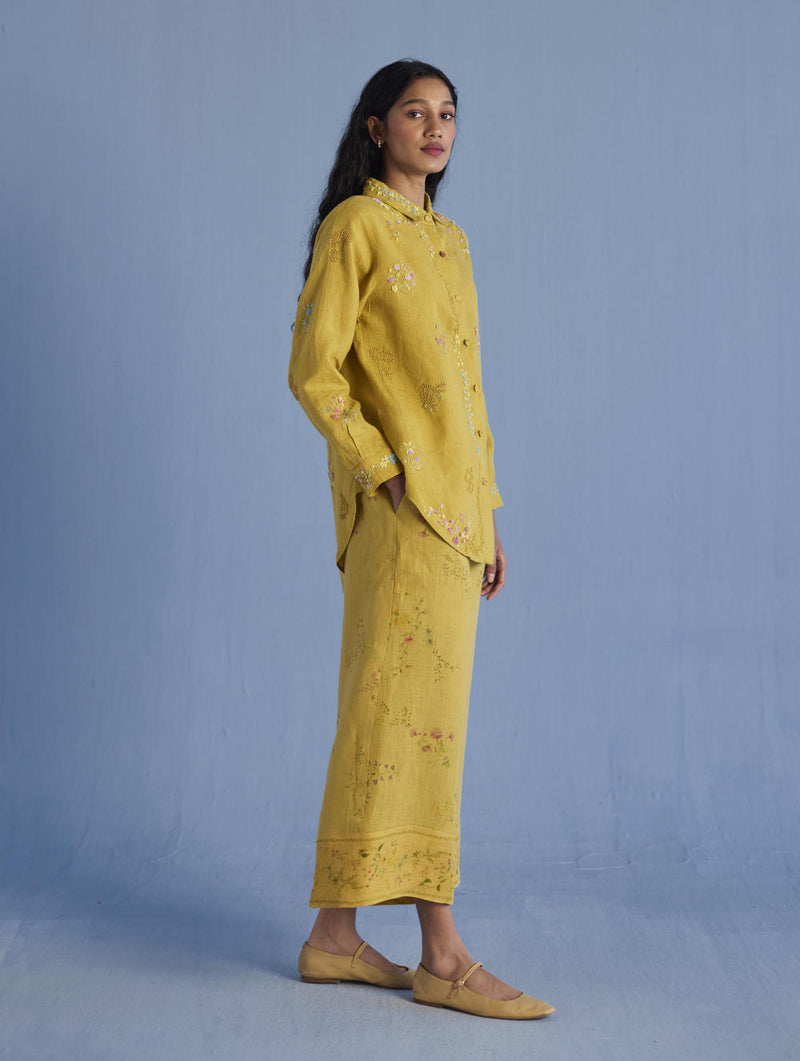 Alila Embroidered Oversized Co-ord Set - Ochre linen by Manan for women in Singapore
