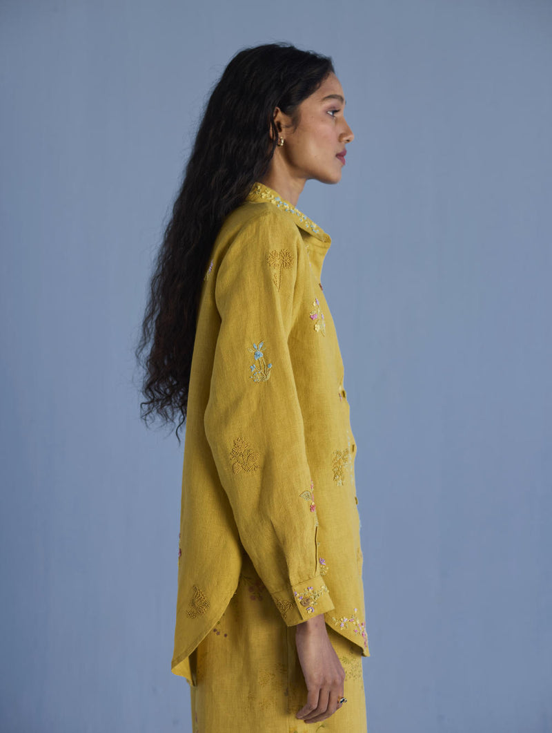 Alila Embroidered Oversized Co-ord Set - Ochre linen by Manan for women in Singapore