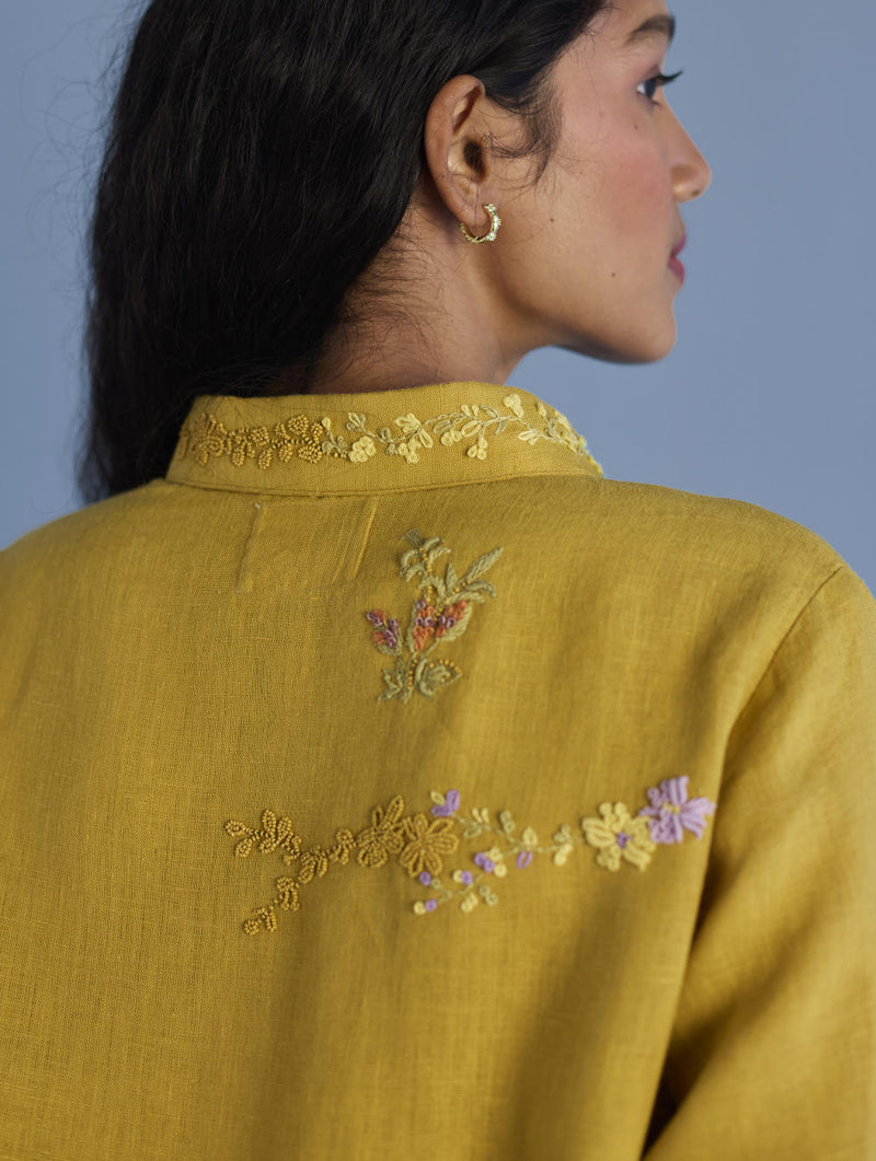 Alila Embroidered Oversized Co-ord Set - Ochre linen by Manan for women in Singapore