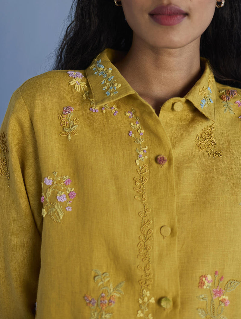 Alila Embroidered Oversized Co-ord Set - Ochre linen by Manan for women in Singapore