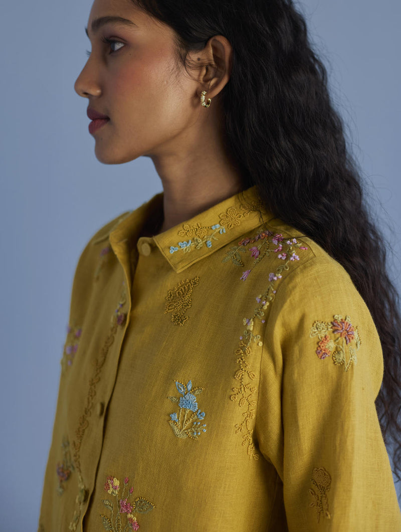 Alila Embroidered Oversized Co-ord Set - Ochre linen by Manan for women in Singapore