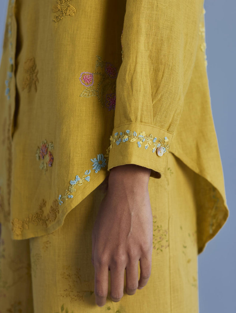 Alila Embroidered Oversized Co-ord Set - Ochre linen by Manan for women in Singapore