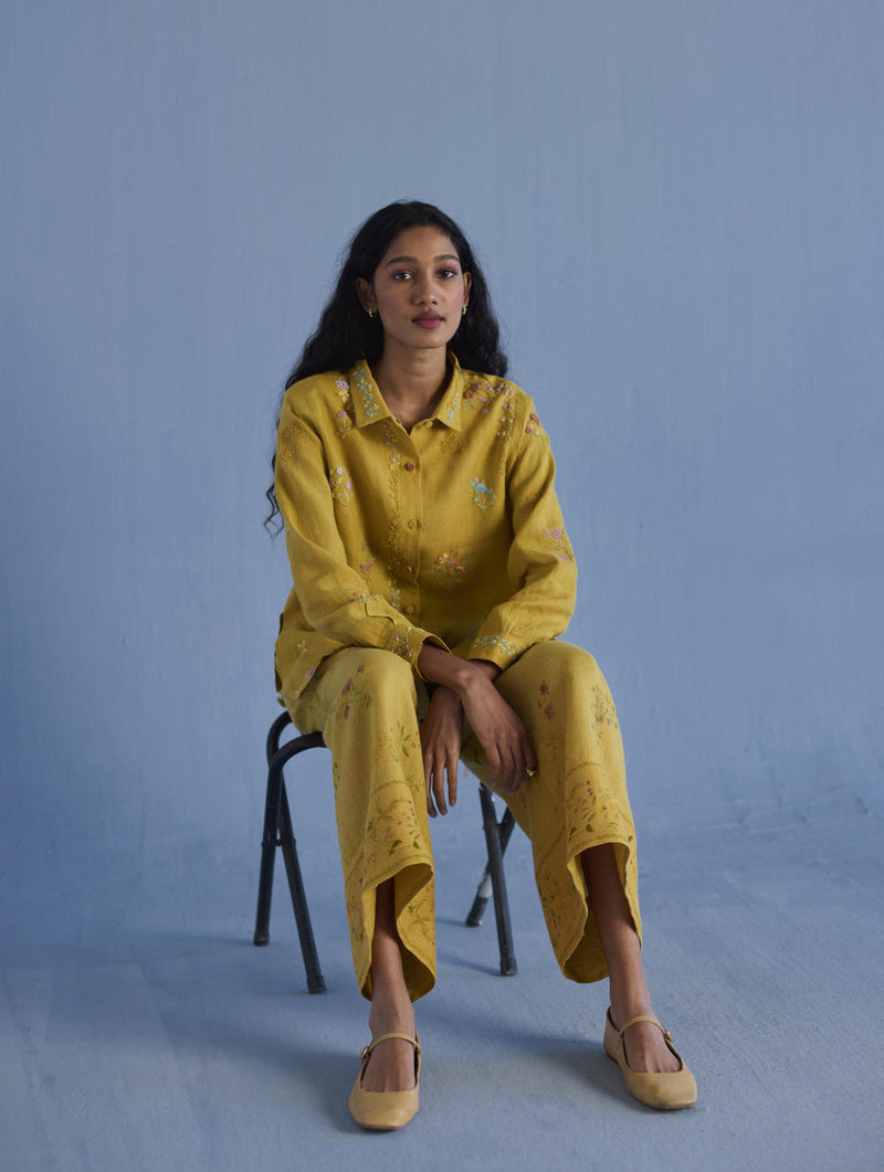 Alila Embroidered Oversized Co-ord Set - Ochre linen by Manan for women in Singapore