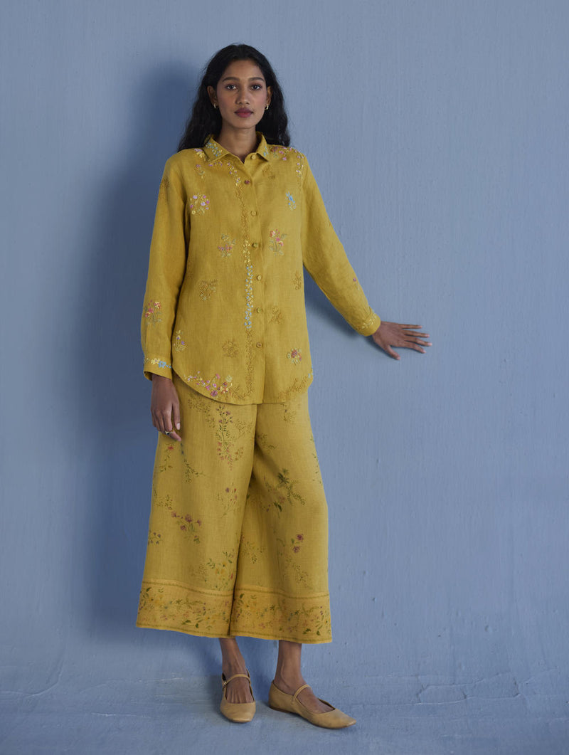 Alila Embroidered Oversized Co-ord Set - Ochre linen by Manan for women in Singapore