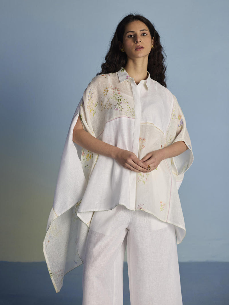 Osho Patchwork Kaftan Co-ord Set - White linen by Manan in white color for women in Singapore
