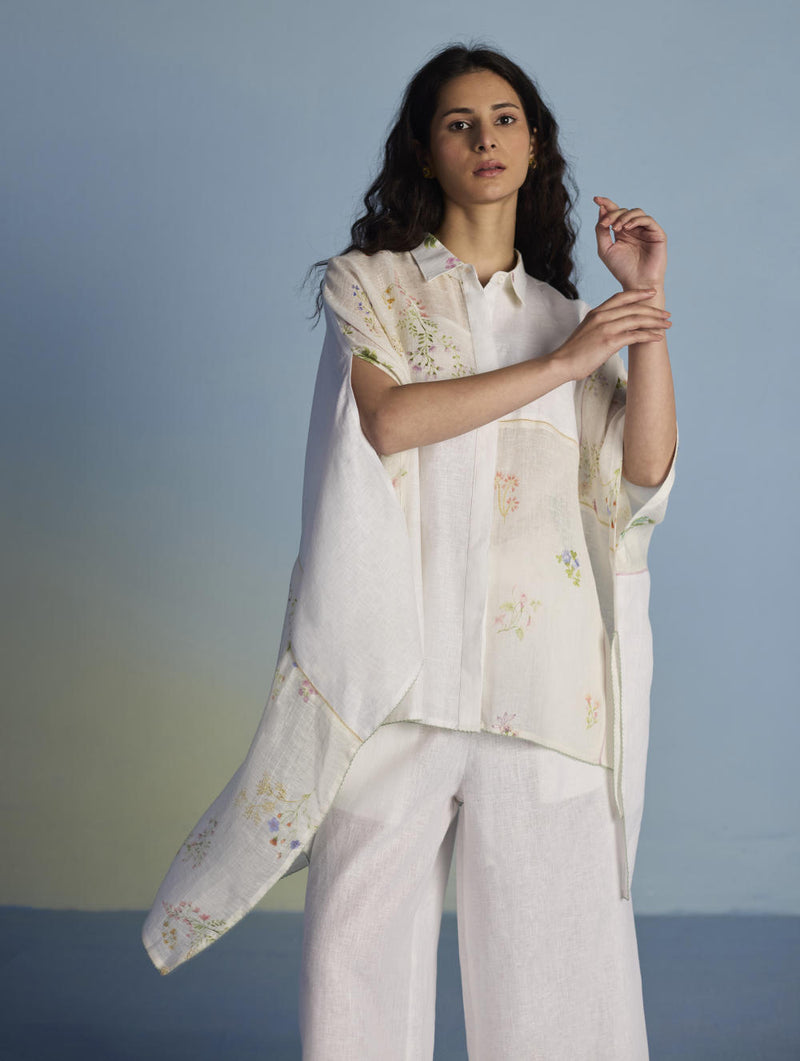 Osho Patchwork Kaftan Co-ord Set - White linen by Manan in white color for women in Singapore