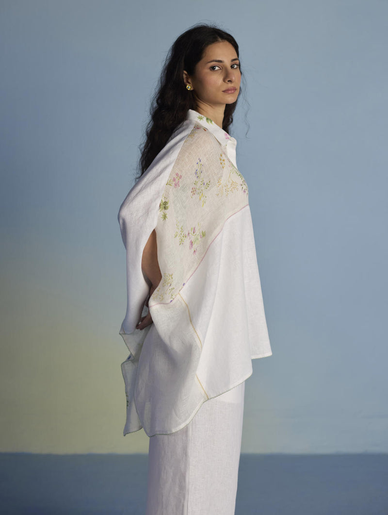 Osho Patchwork Kaftan Co-ord Set - White linen by Manan in white color for women in Singapore