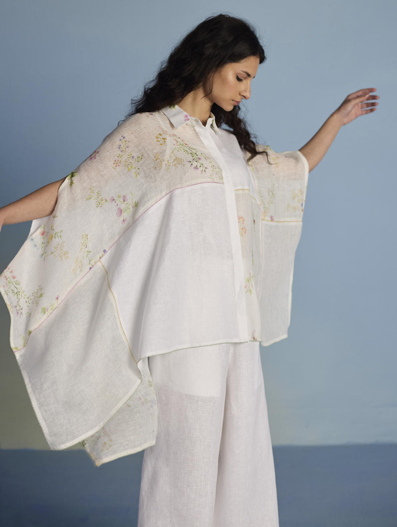 Osho Patchwork Kaftan Co-ord Set - White linen by Manan in white color for women in Singapore