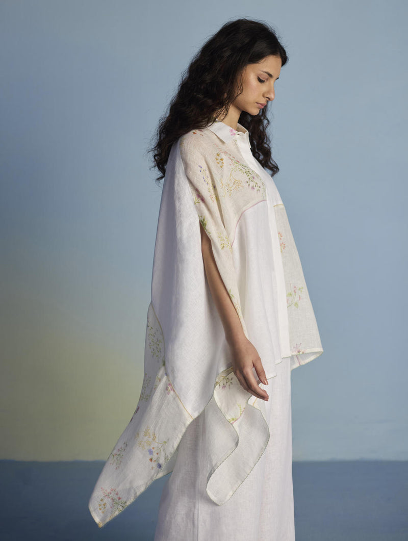 Osho Patchwork Kaftan Co-ord Set - White linen by Manan in white color for women in Singapore
