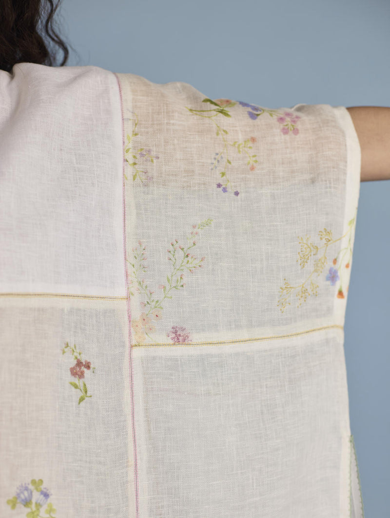 Osho Patchwork Kaftan Co-ord Set - White linen by Manan in white color for women in Singapore
