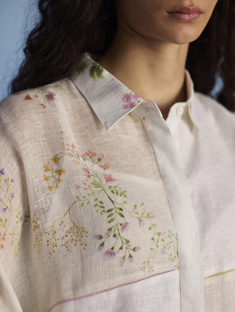 Osho Patchwork Kaftan Co-ord Set - White linen by Manan in white color for women in Singapore