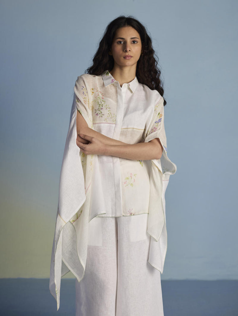 Osho Patchwork Kaftan Co-ord Set - White linen by Manan in white color for women in Singapore