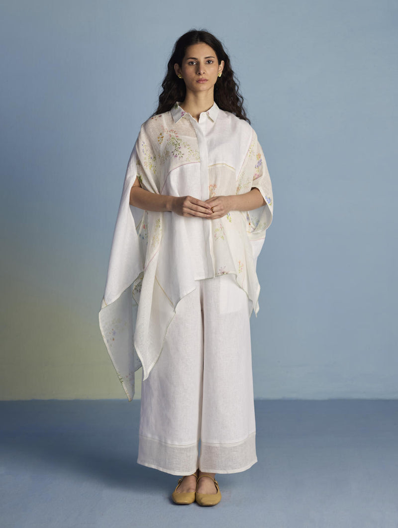 Osho Patchwork Kaftan Co-ord Set - White linen by Manan in white color for women in Singapore