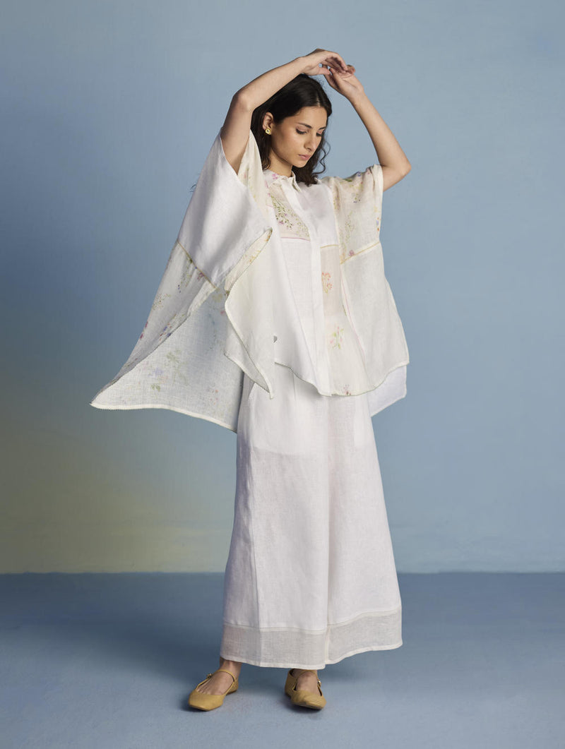 Osho Patchwork Kaftan Shirt - White linen by Manan in white color for women in Singapore