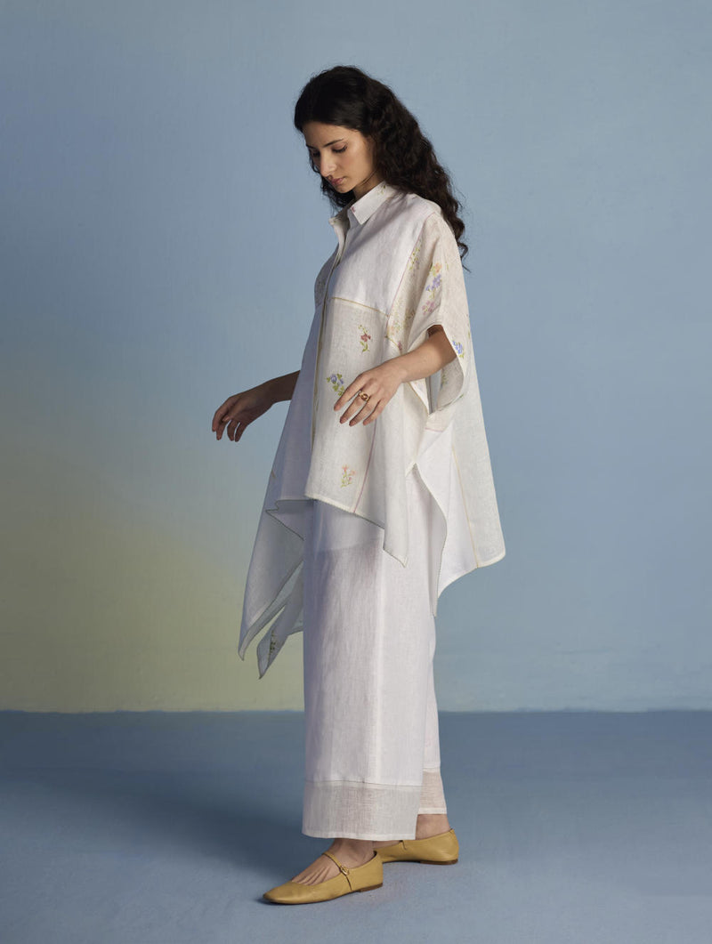 Osho Patchwork Kaftan Co-ord Set - White linen by Manan in white color for women in Singapore