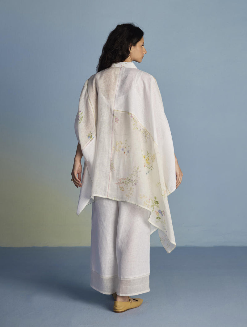 Osho Patchwork Kaftan Co-ord Set - White linen by Manan in white color for women in Singapore