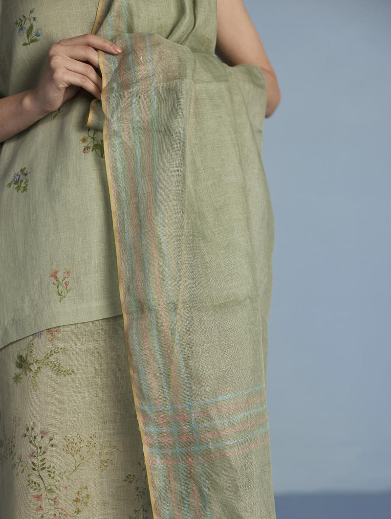 Osho Patchwork Kaftan Shirt - Mint linen by Manan in mint color for women in Singapore