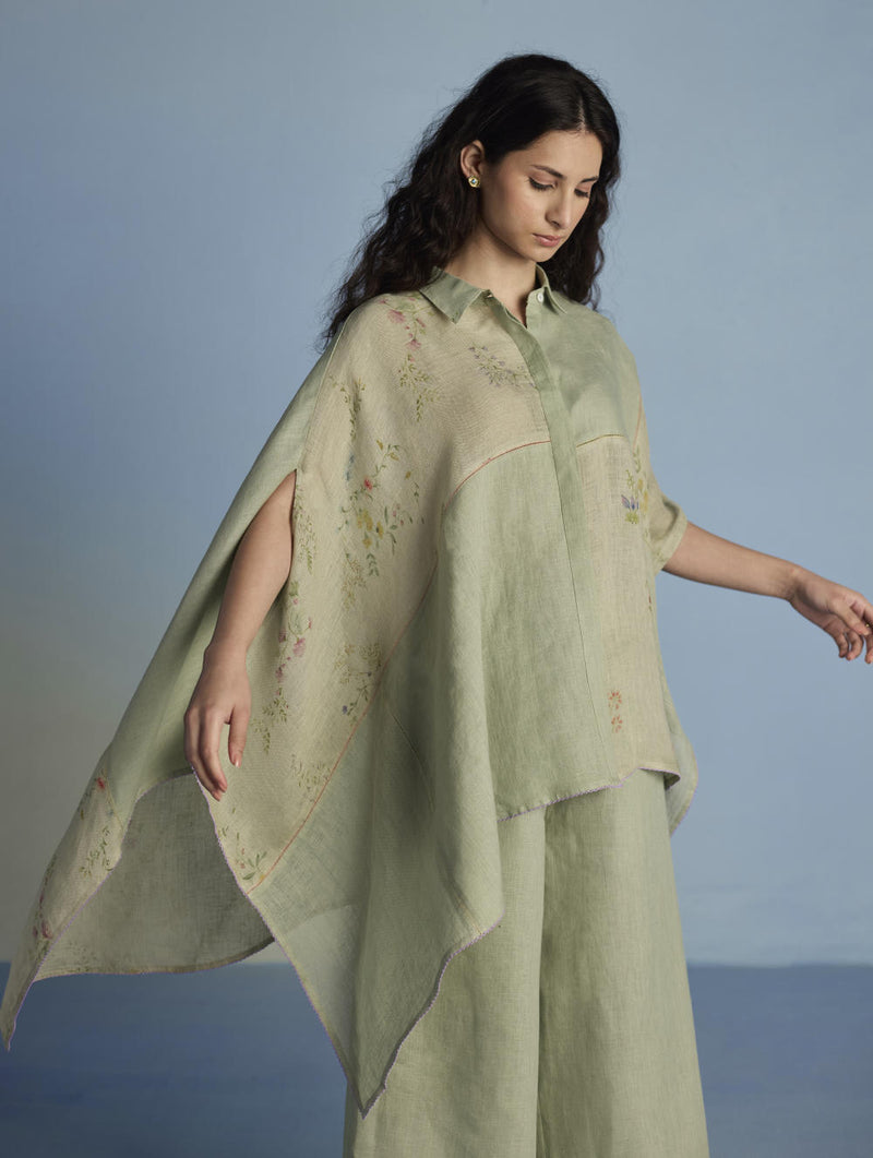 Osho Patchwork Kaftan Co-ord Set - Mint linen by Manan in mint color for women in Singapore