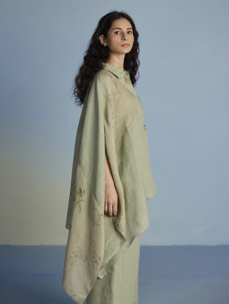 Osho Patchwork Kaftan Shirt - Mint linen by Manan in mint color for women in Singapore