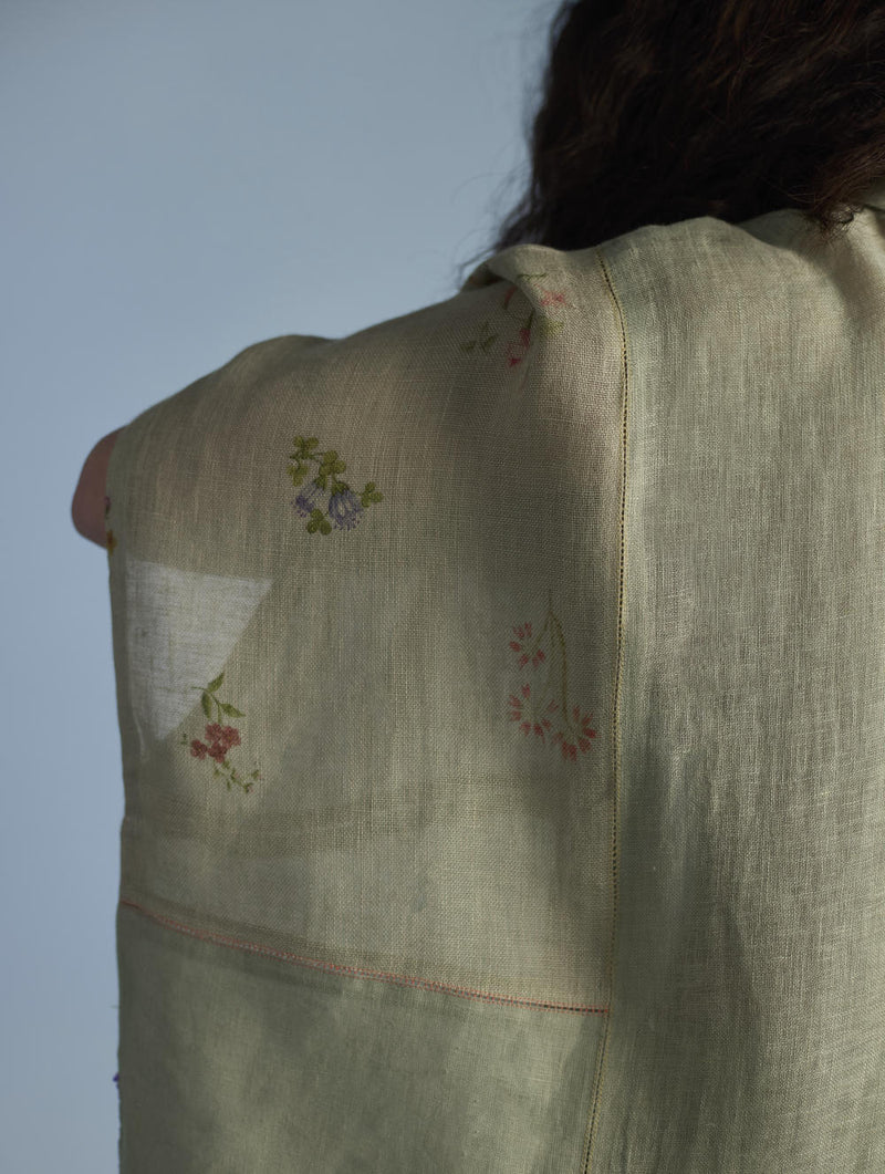 Osho Patchwork Kaftan Shirt - Mint linen by Manan in mint color for women in Singapore