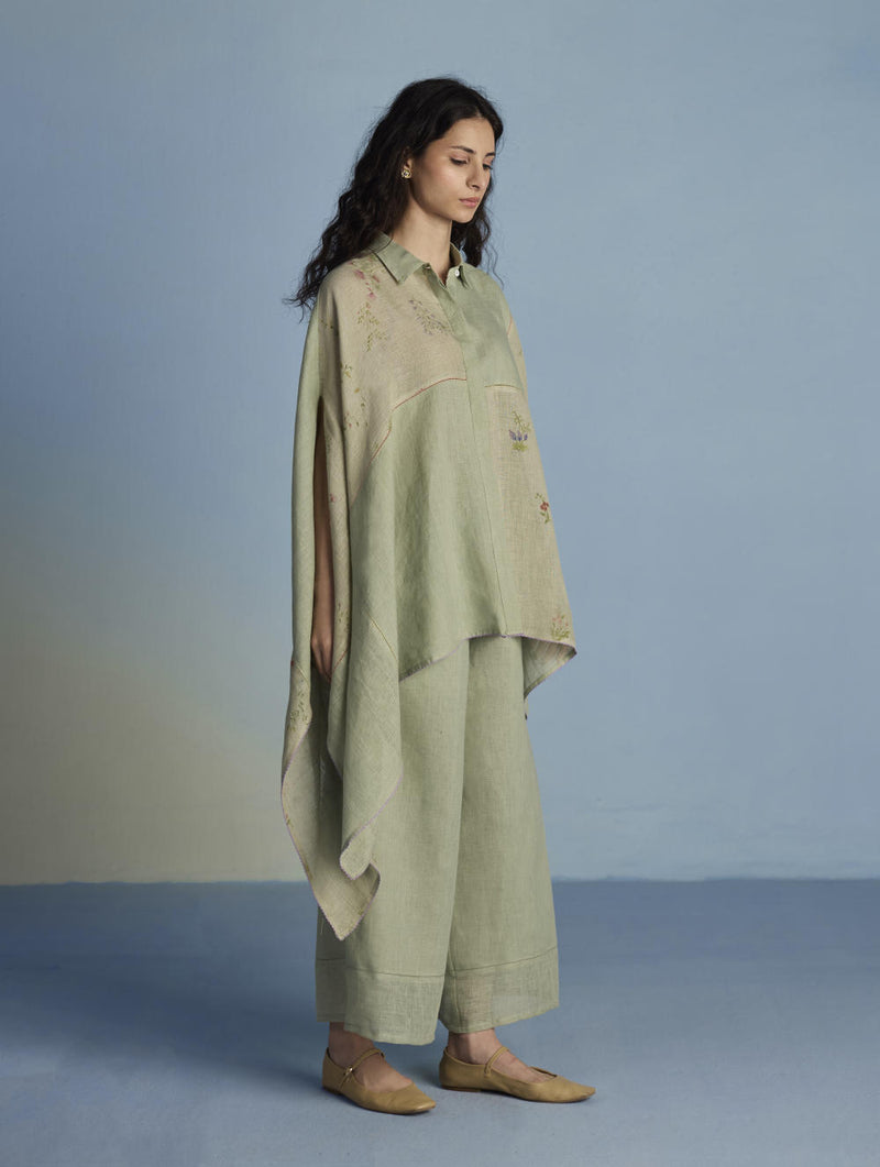 Osho Patchwork Kaftan Co-ord Set - Mint linen by Manan in mint color for women in Singapore