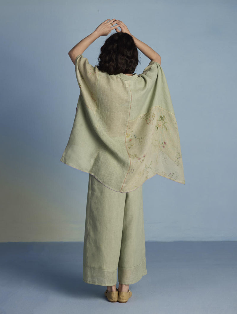 Osho Patchwork Kaftan Shirt - Mint linen by Manan in mint color for women in Singapore