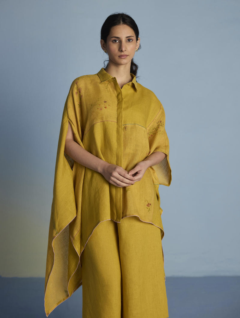 Osho Patchwork Kaftan Co-ord Set - Ochre linen by Manan for women in Singapore