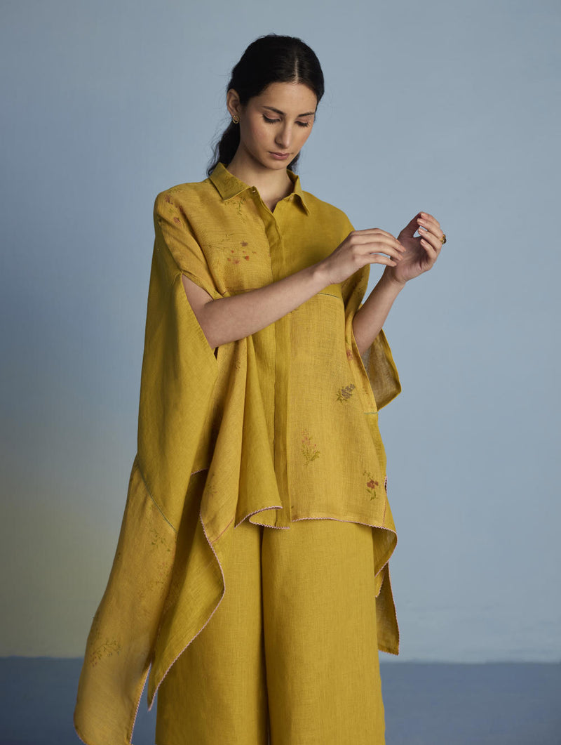 Osho Patchwork Kaftan Co-ord Set - Ochre linen by Manan for women in Singapore