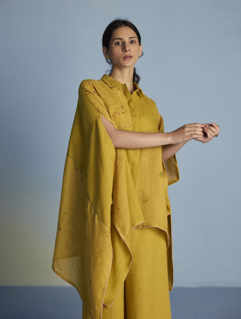 Osho Patchwork Kaftan Co-ord Set - Ochre linen by Manan for women in Singapore