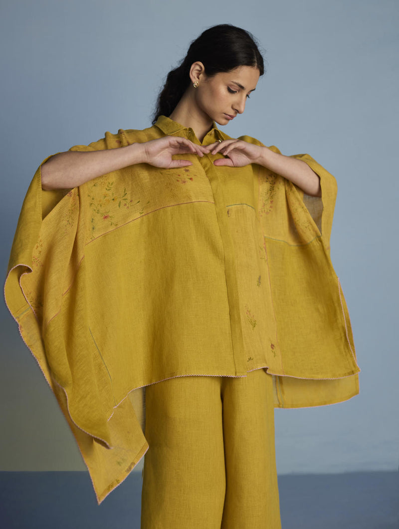 Osho Patchwork Kaftan Co-ord Set - Ochre linen by Manan for women in Singapore