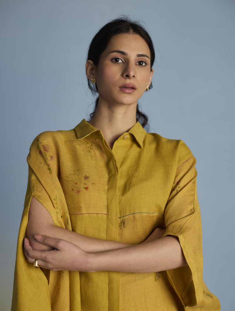 Osho Patchwork Kaftan Co-ord Set - Ochre linen by Manan for women in Singapore